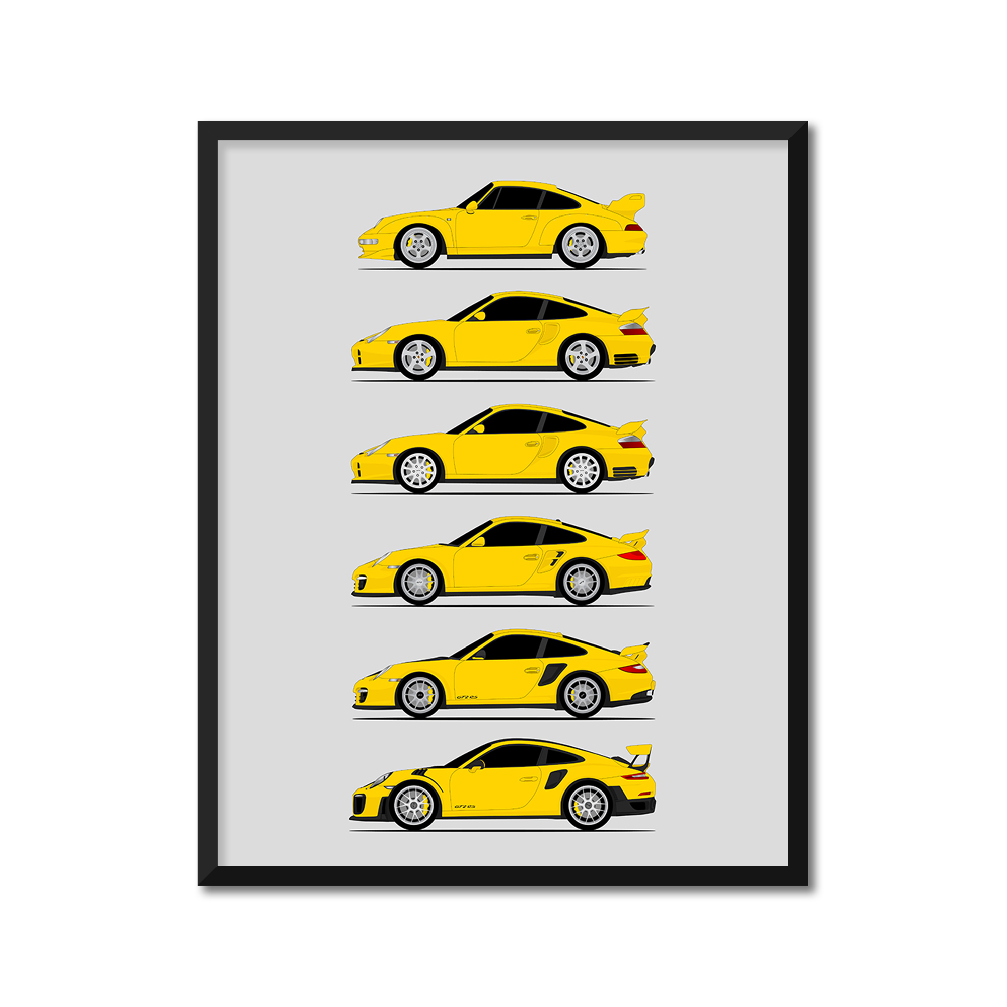 Porsche GT2 Generations History and Evolution Poster (Side Profile)
