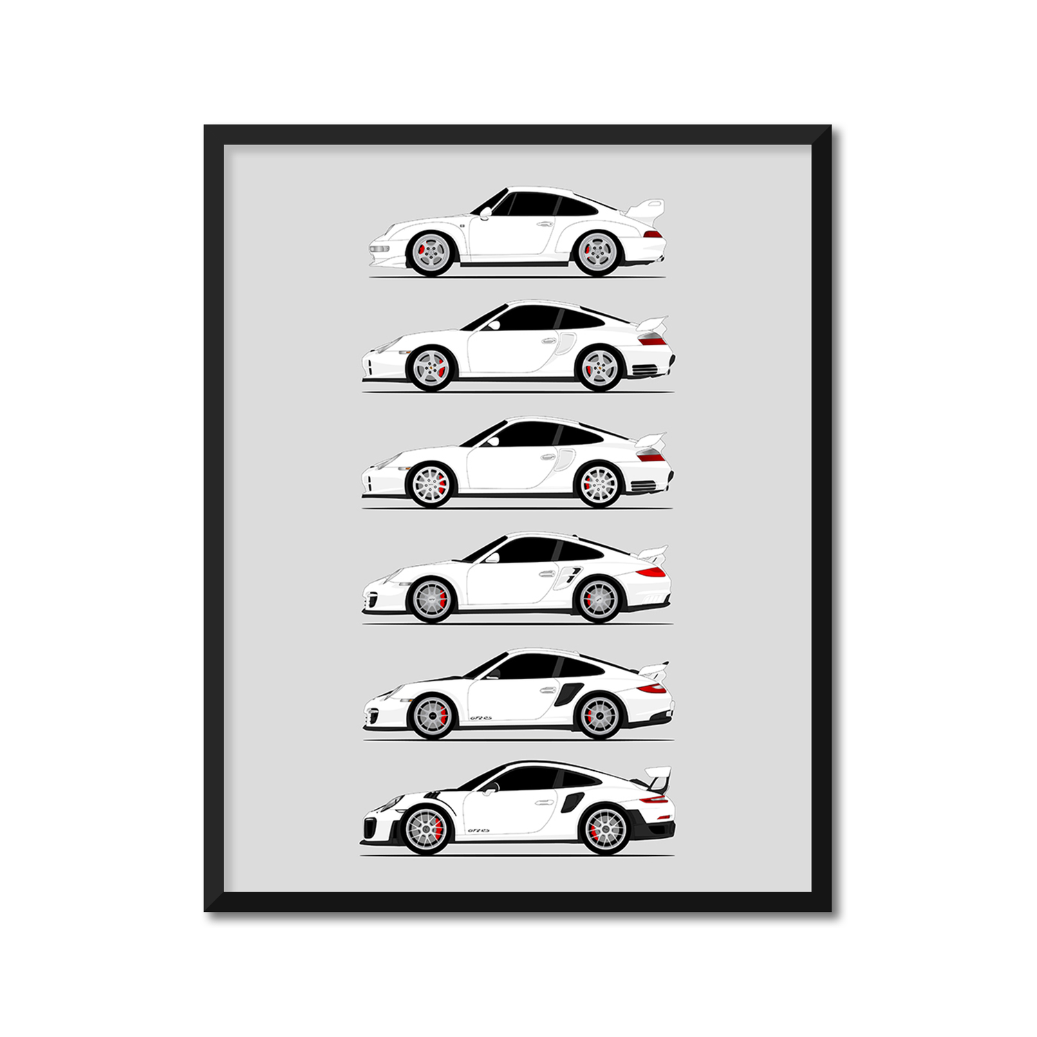 Porsche GT2 Generations History and Evolution Poster (Side Profile)