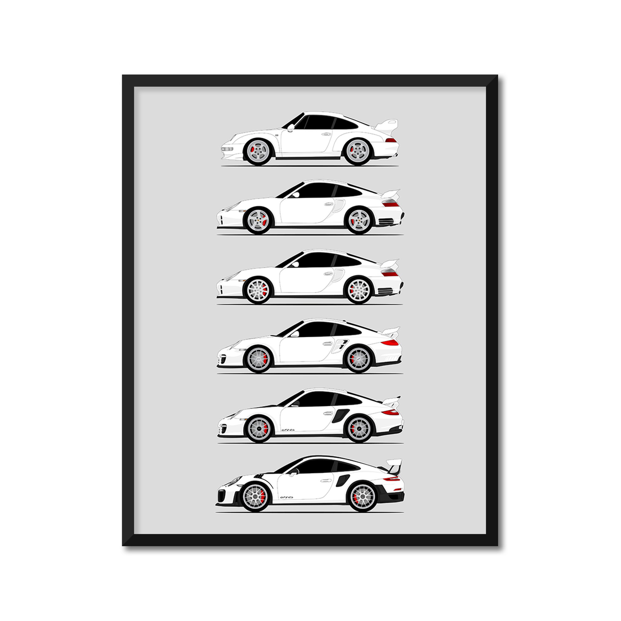 Porsche GT2 Generations History and Evolution Poster (Side Profile)
