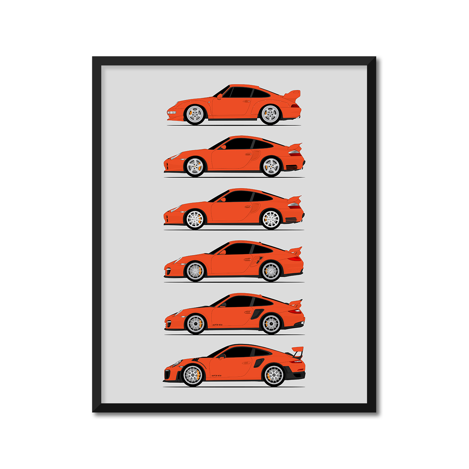 Porsche GT2 Generations History and Evolution Poster (Side Profile)