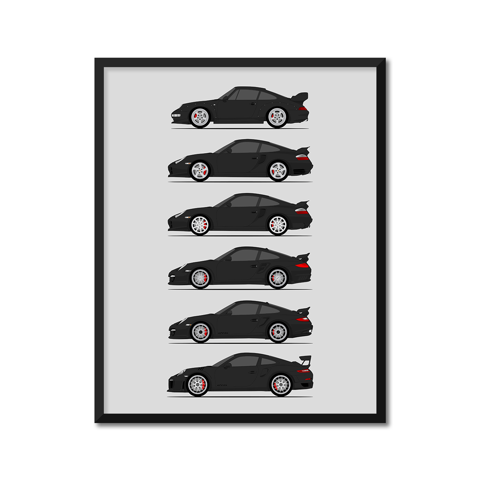 Porsche GT2 Generations History and Evolution Poster (Side Profile)