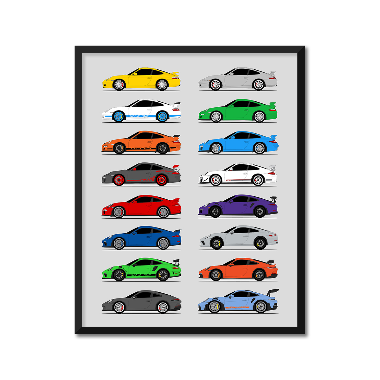 Porsche GT3 Generations History and Evolution Poster (Side Profile)