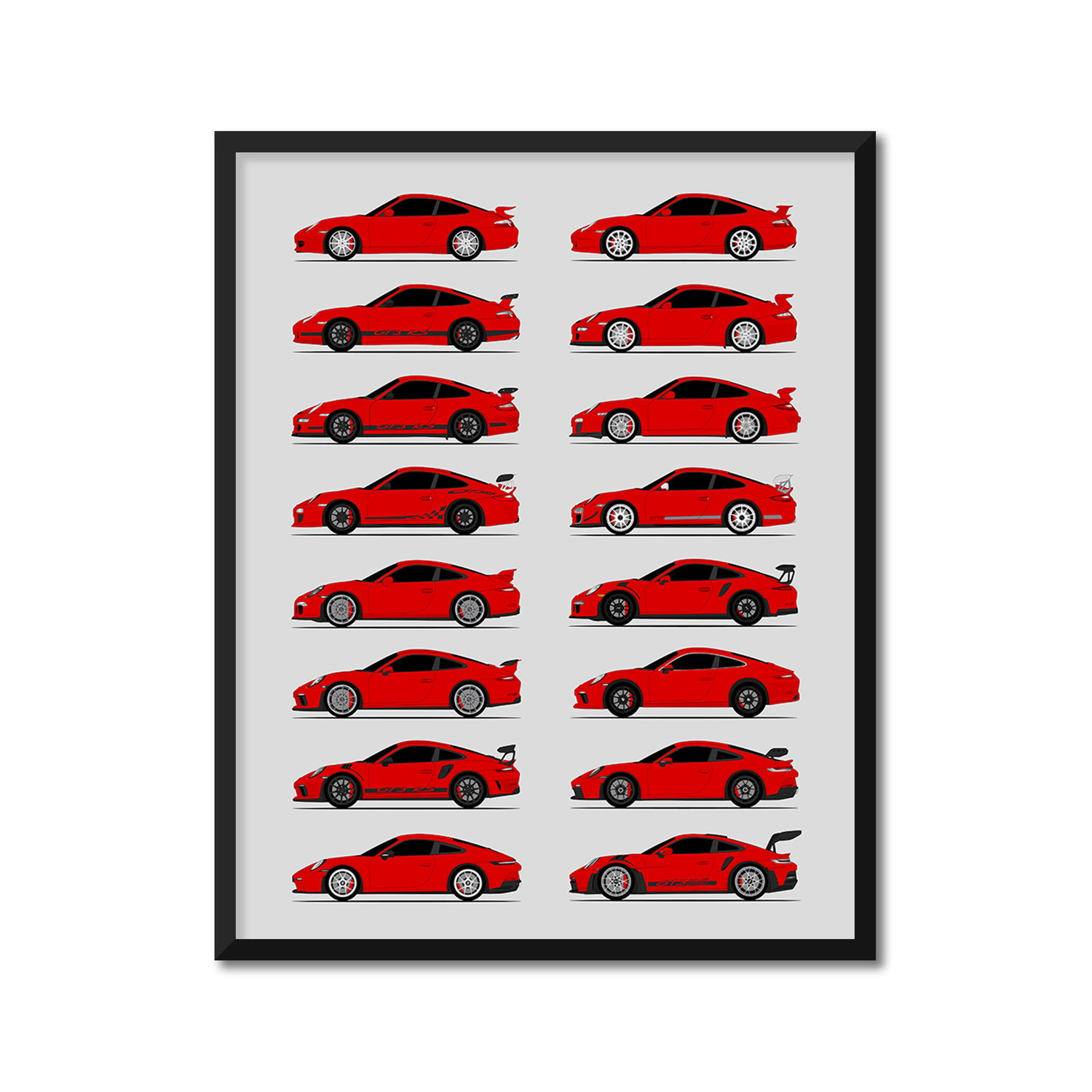 Porsche GT3 Generations History and Evolution Poster (Side Profile)