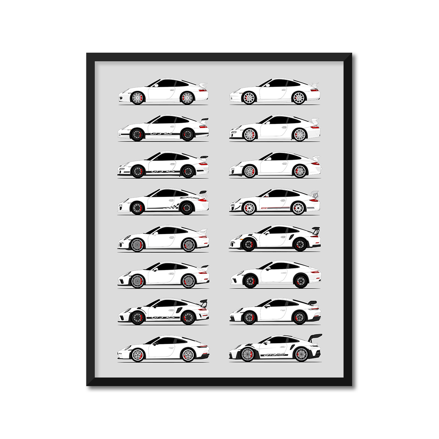 Porsche GT3 Generations History and Evolution Poster (Side Profile)