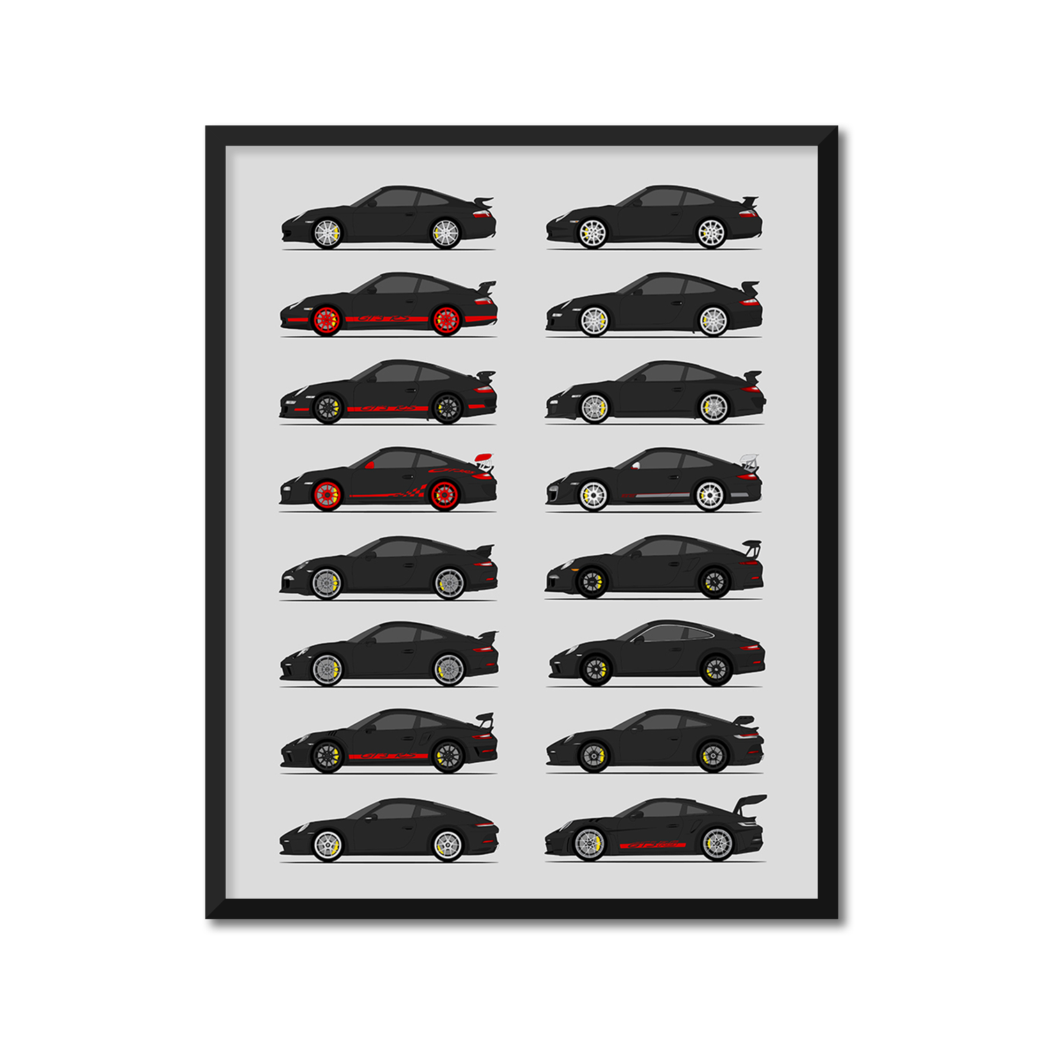 Porsche GT3 Generations History and Evolution Poster (Side Profile)