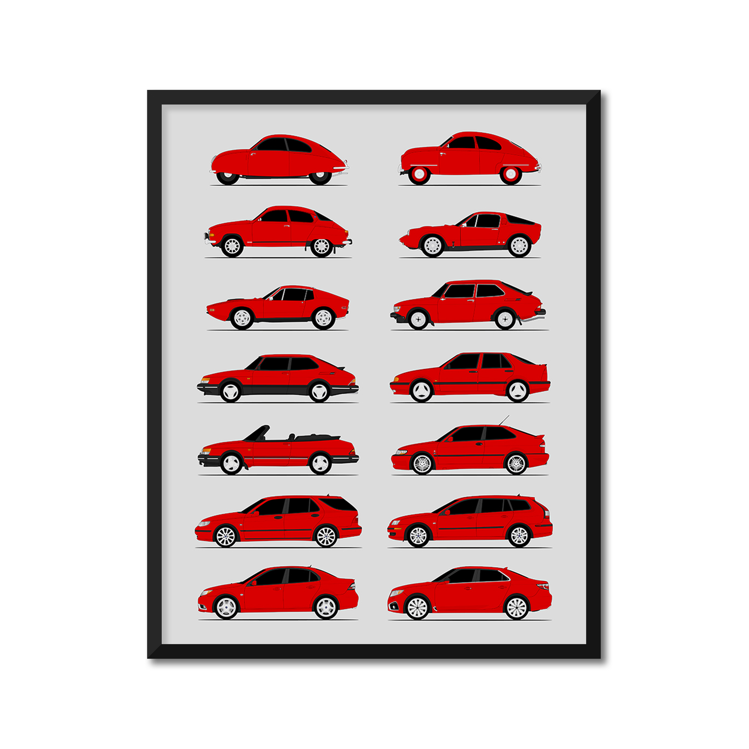 Saab History and Evolution Poster (Side Profile)