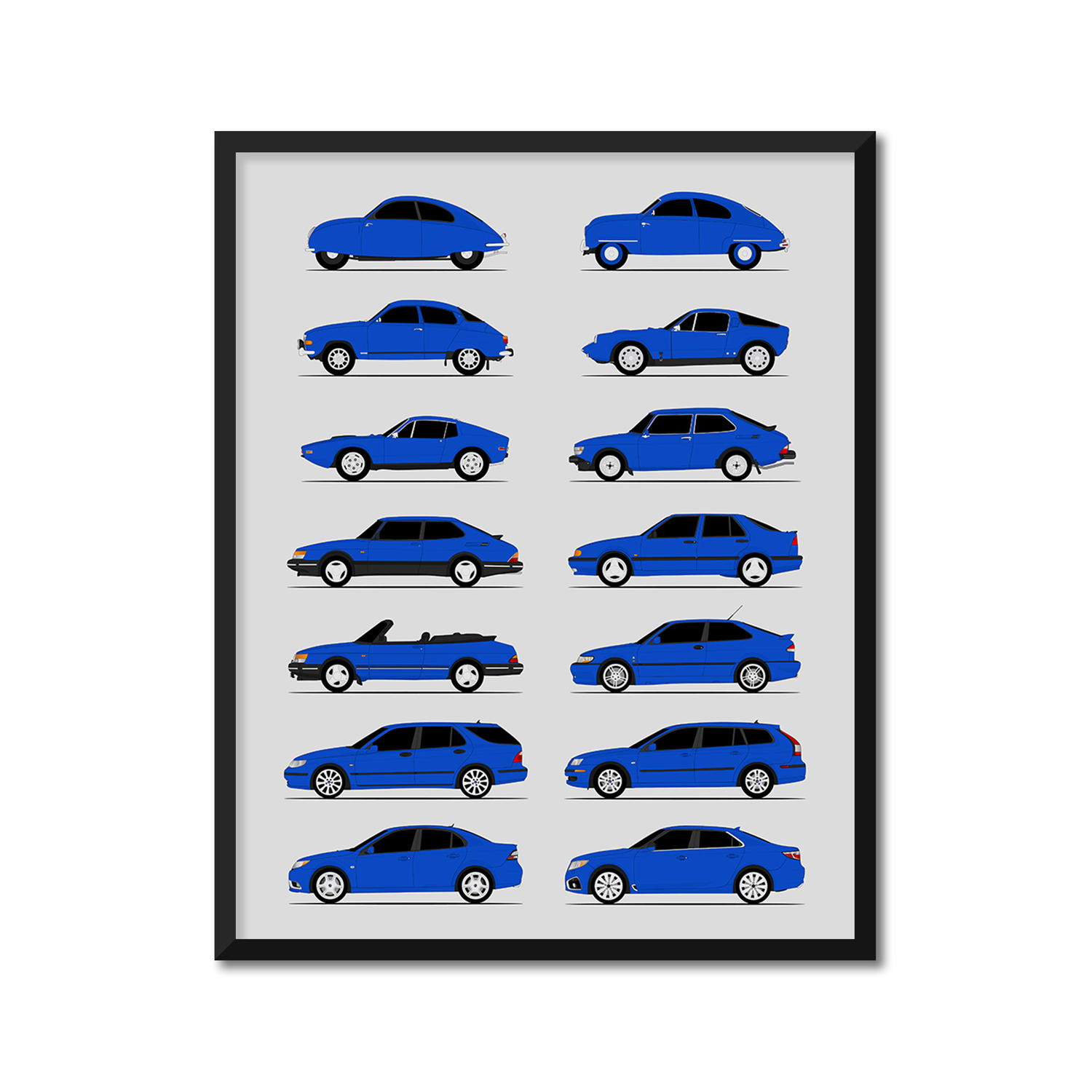 Saab History and Evolution Poster (Side Profile)