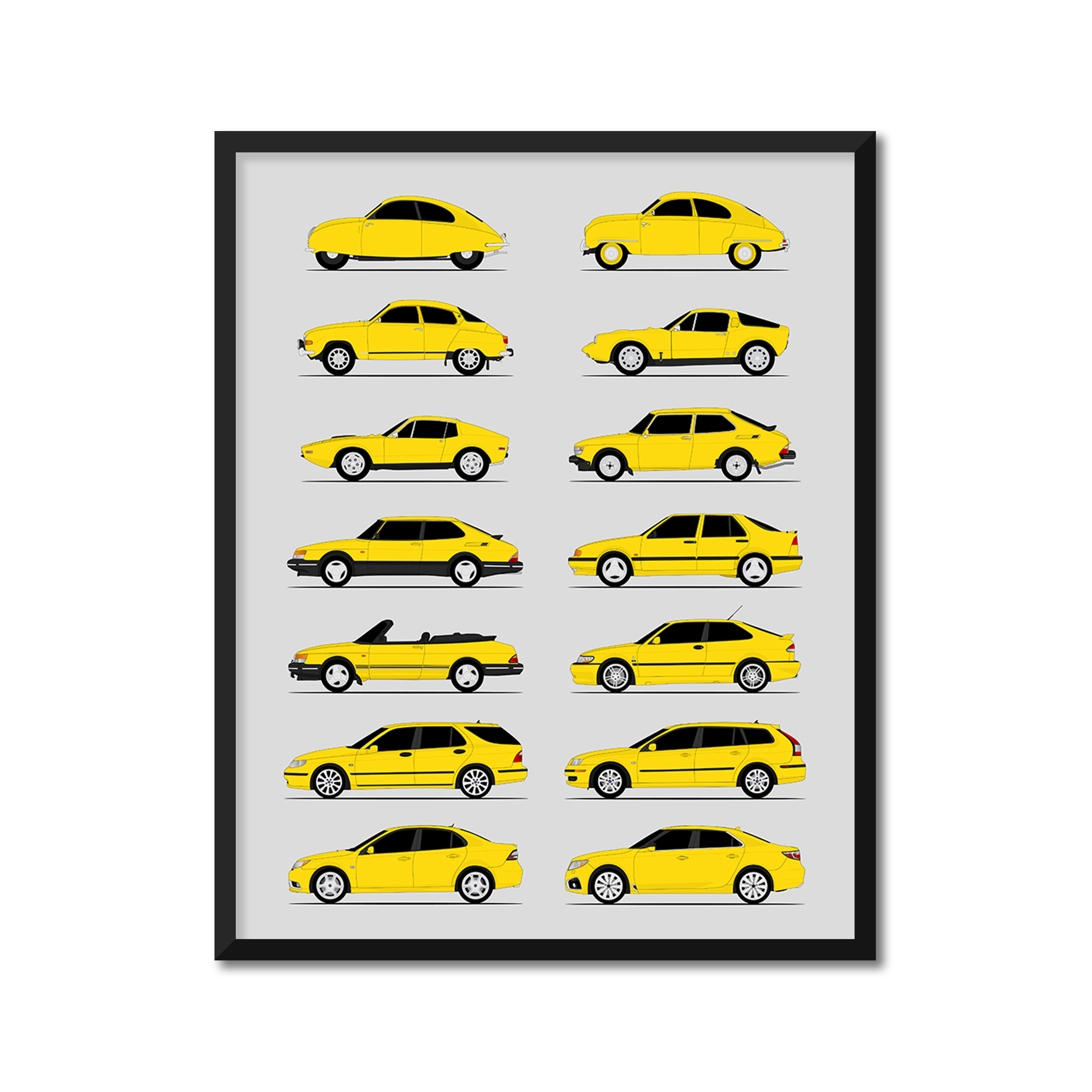 Saab History and Evolution Poster (Side Profile)
