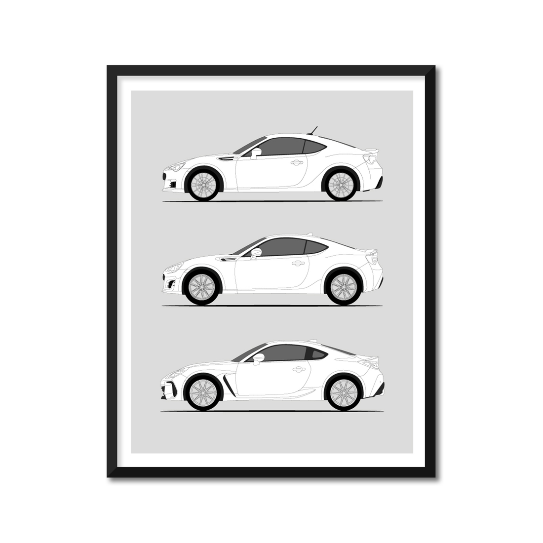 Subaru BRZ Generations History and Evolution Poster (Side Profile)