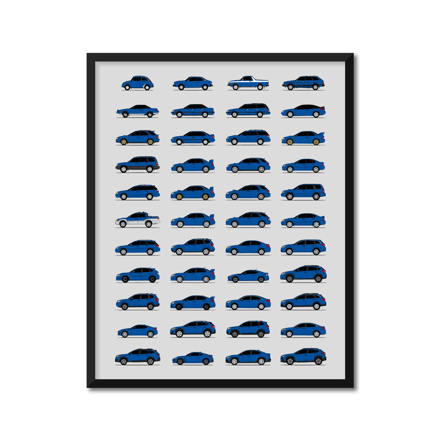 Subaru Best Generations History and Evolution Poster (Side Profile)
