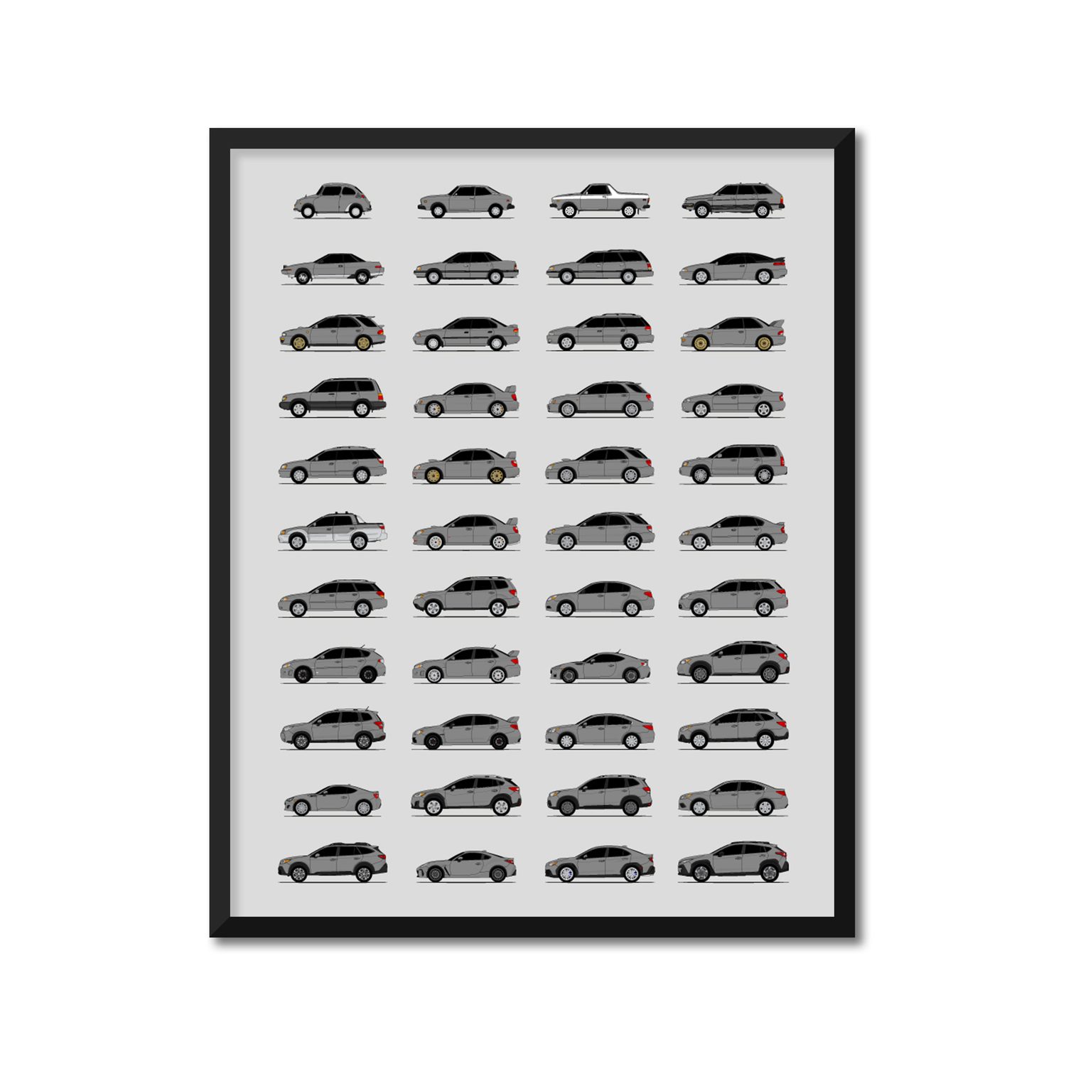 Subaru Best Generations History and Evolution Poster (Side Profile)