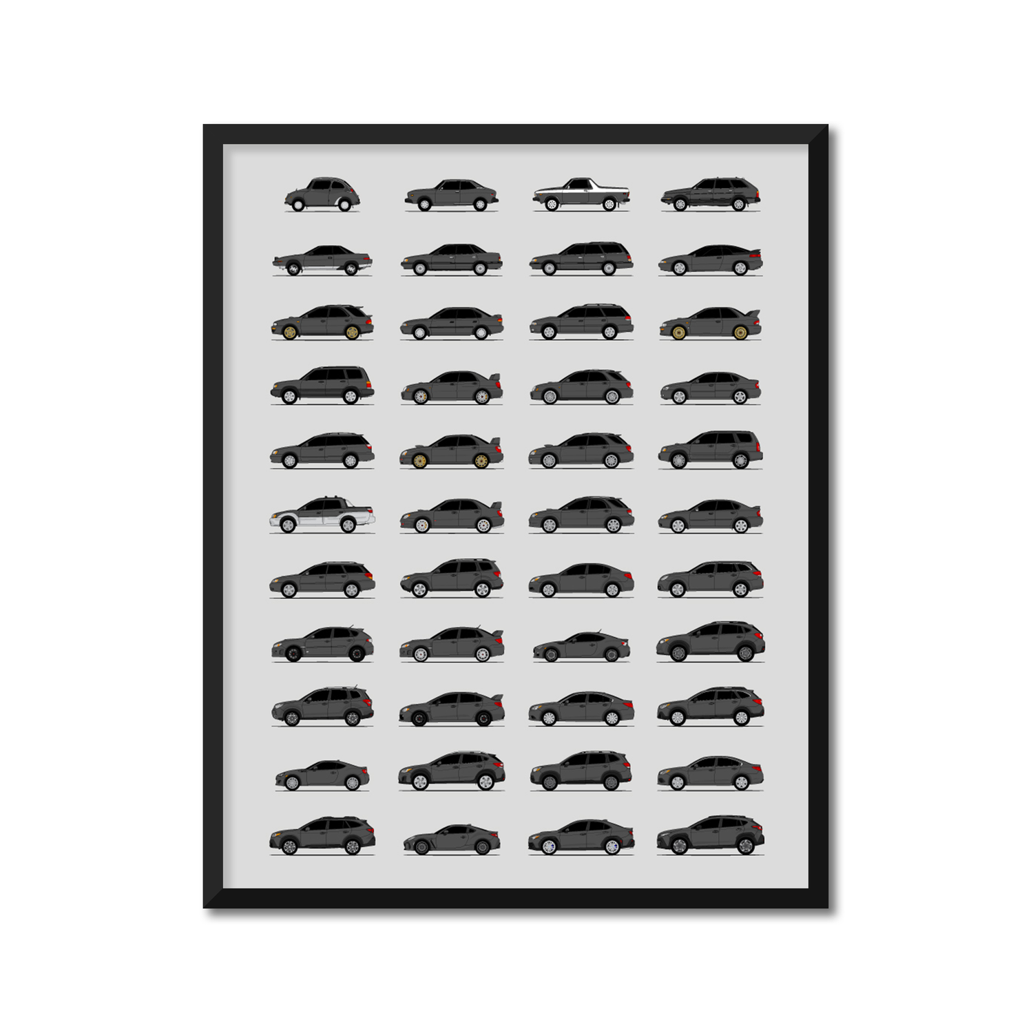 Subaru Best Generations History and Evolution Poster (Side Profile)
