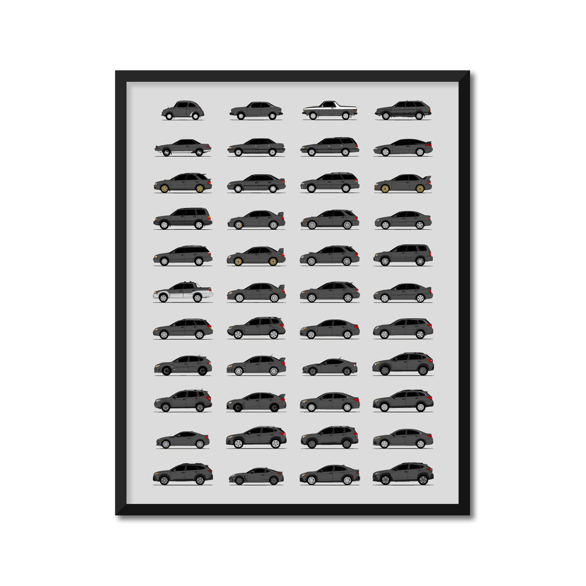 Subaru Best Generations History and Evolution Poster (Side Profile)