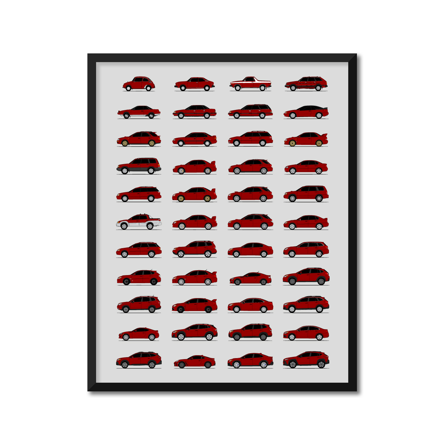 Subaru Best Generations History and Evolution Poster (Side Profile)