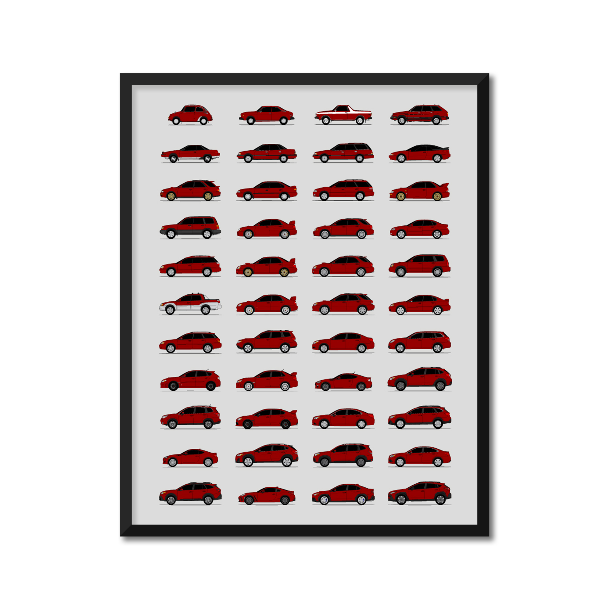 Subaru Best Generations History and Evolution Poster (Side Profile)