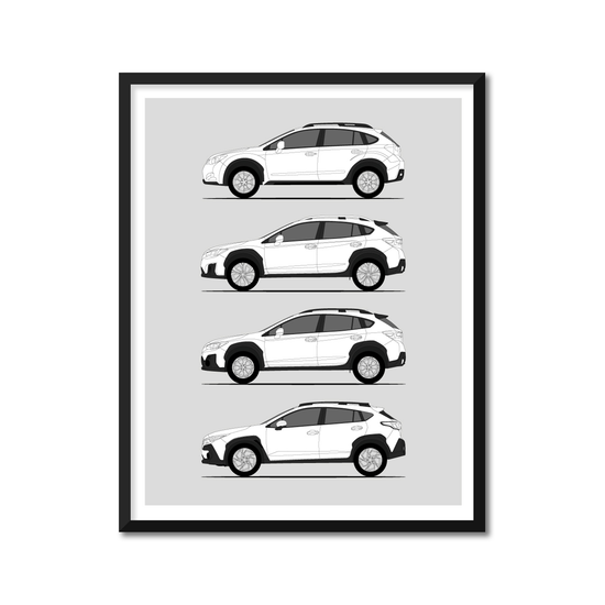 Subaru Crosstrek Generations History and Evolution Poster (Side Profile)
