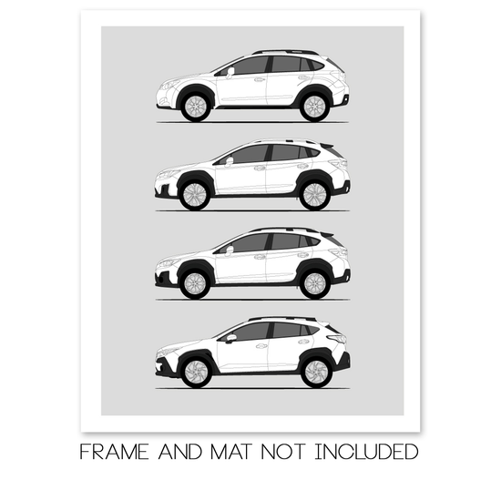 Subaru Crosstrek Generations History and Evolution Poster (Side Profile)