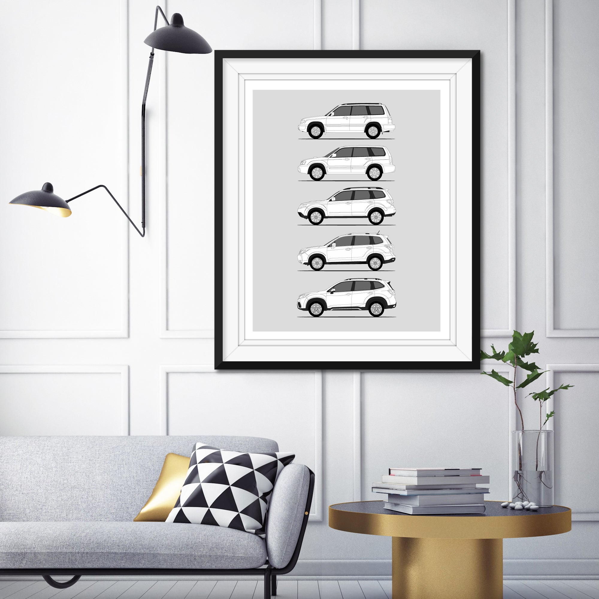 Subaru Forester Generations History and Evolution Poster (Side Profile)