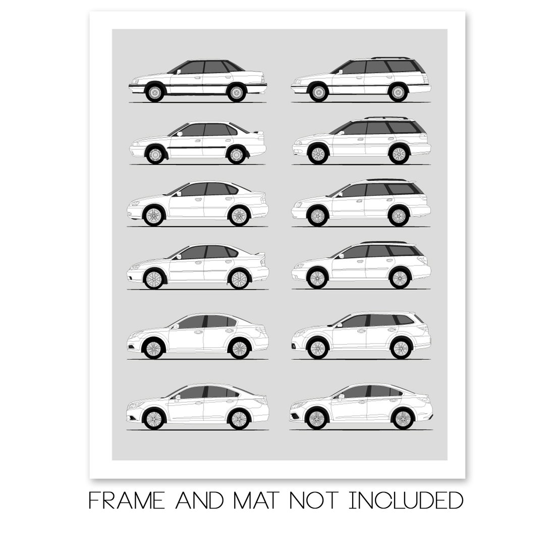 Subaru Legacy Generations History and Evolution Poster (Side Profile)