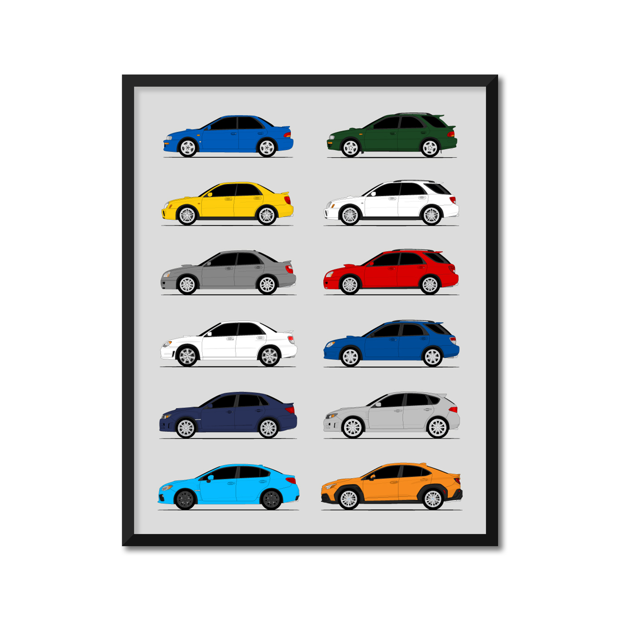 Subaru WRX Generations History and Evolution Poster (Side Profile)