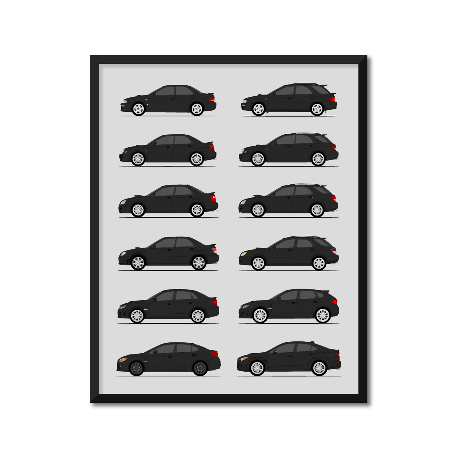 Subaru WRX Generations History and Evolution Poster (Side Profile)