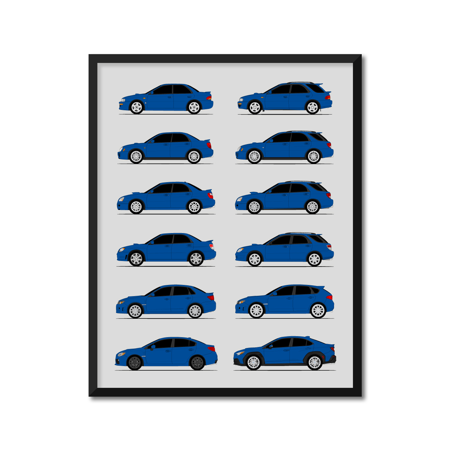Subaru WRX Generations History and Evolution Poster (Side Profile)
