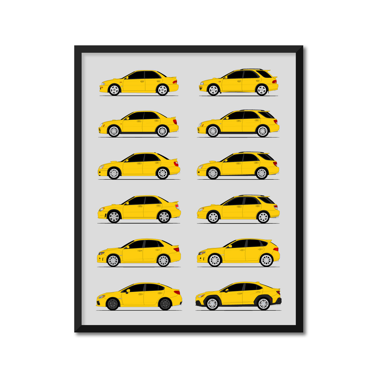 Subaru WRX Generations History and Evolution Poster (Side Profile)