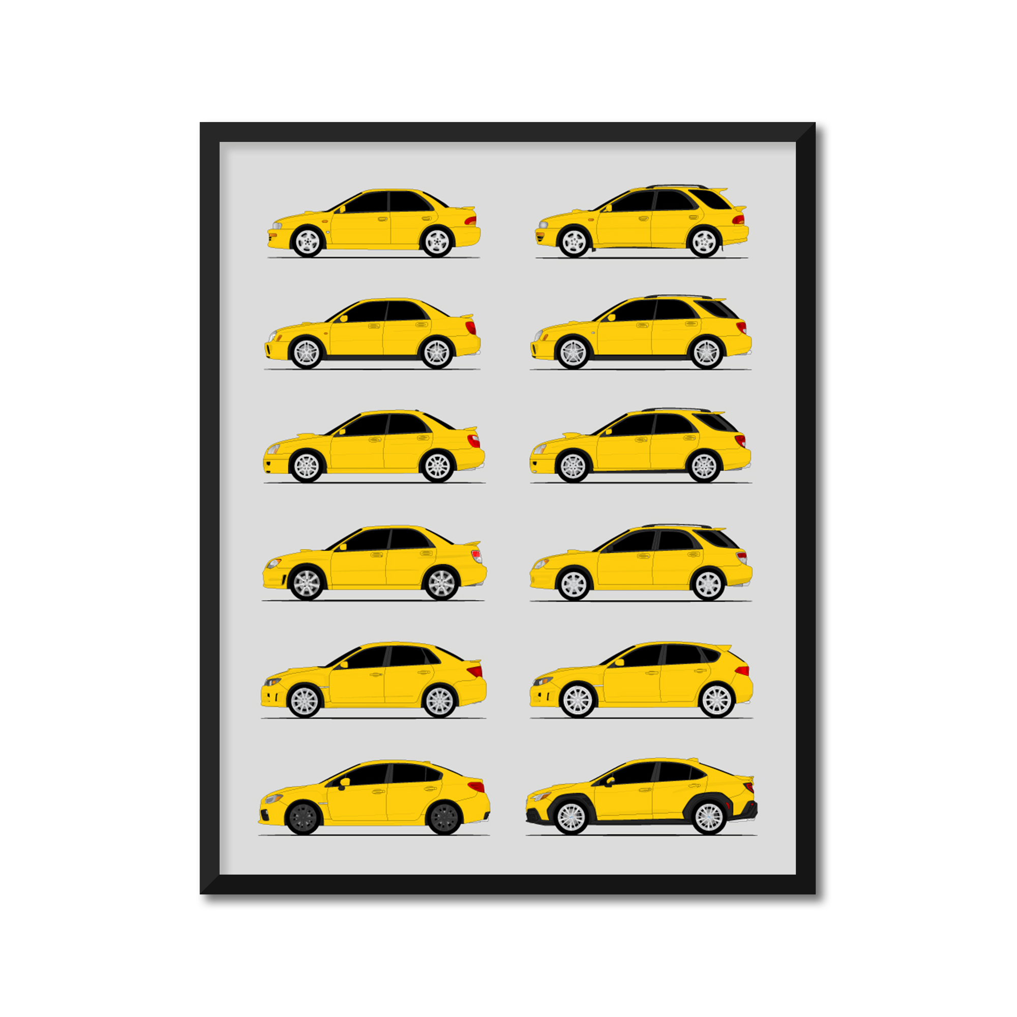 Subaru WRX Generations History and Evolution Poster (Side Profile)