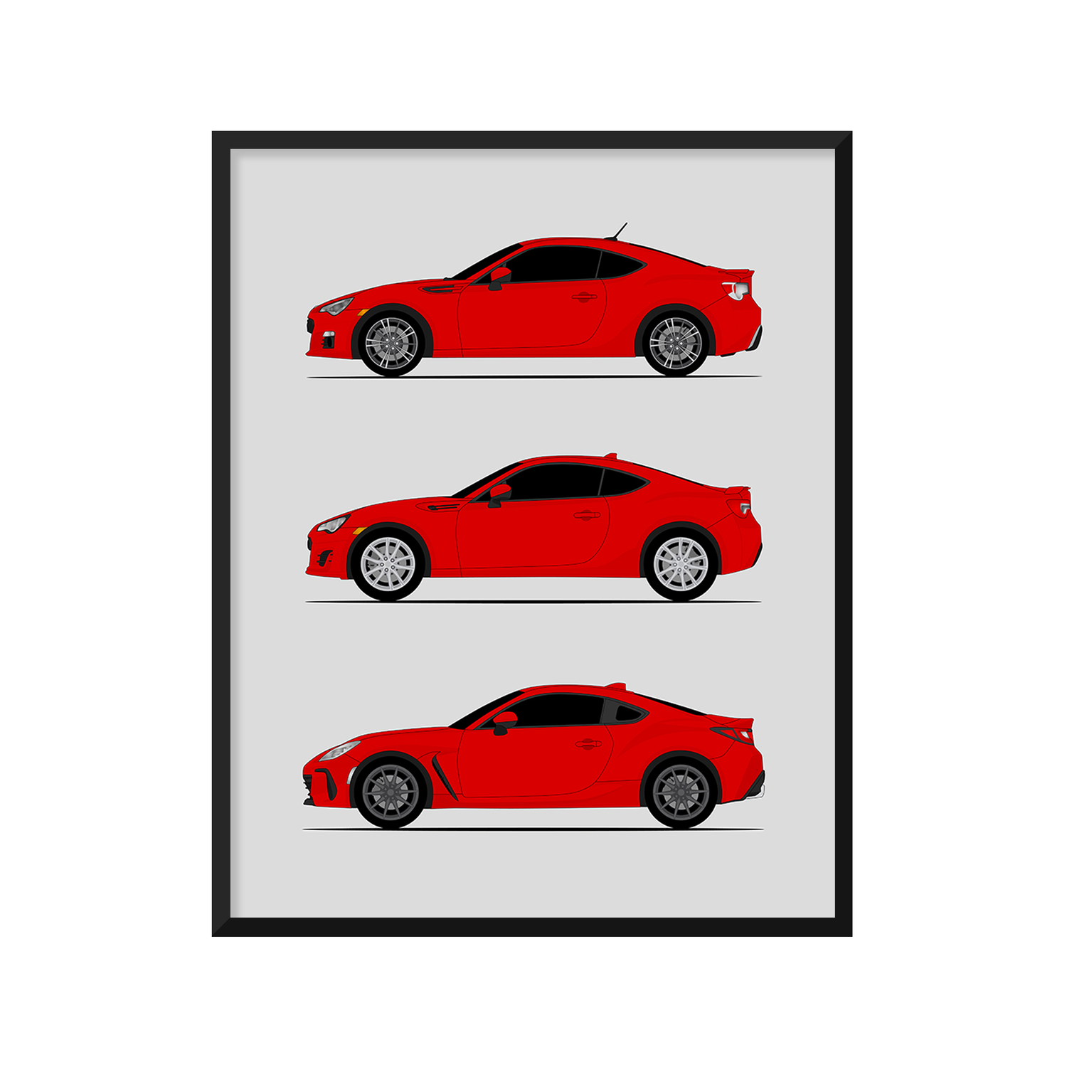 Subaru BRZ Generations History and Evolution Poster (Side Profile)