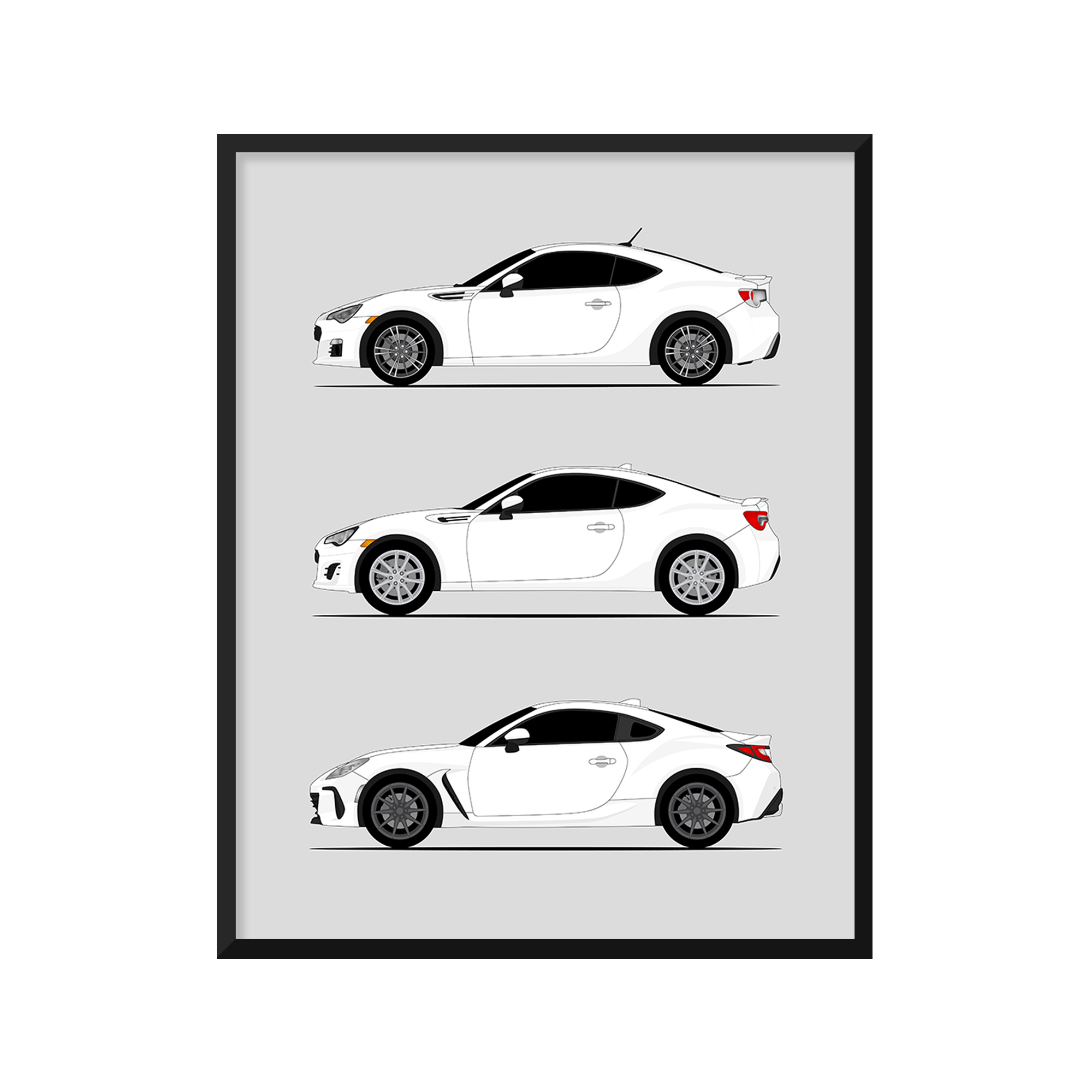 Subaru BRZ Generations History and Evolution Poster (Side Profile)