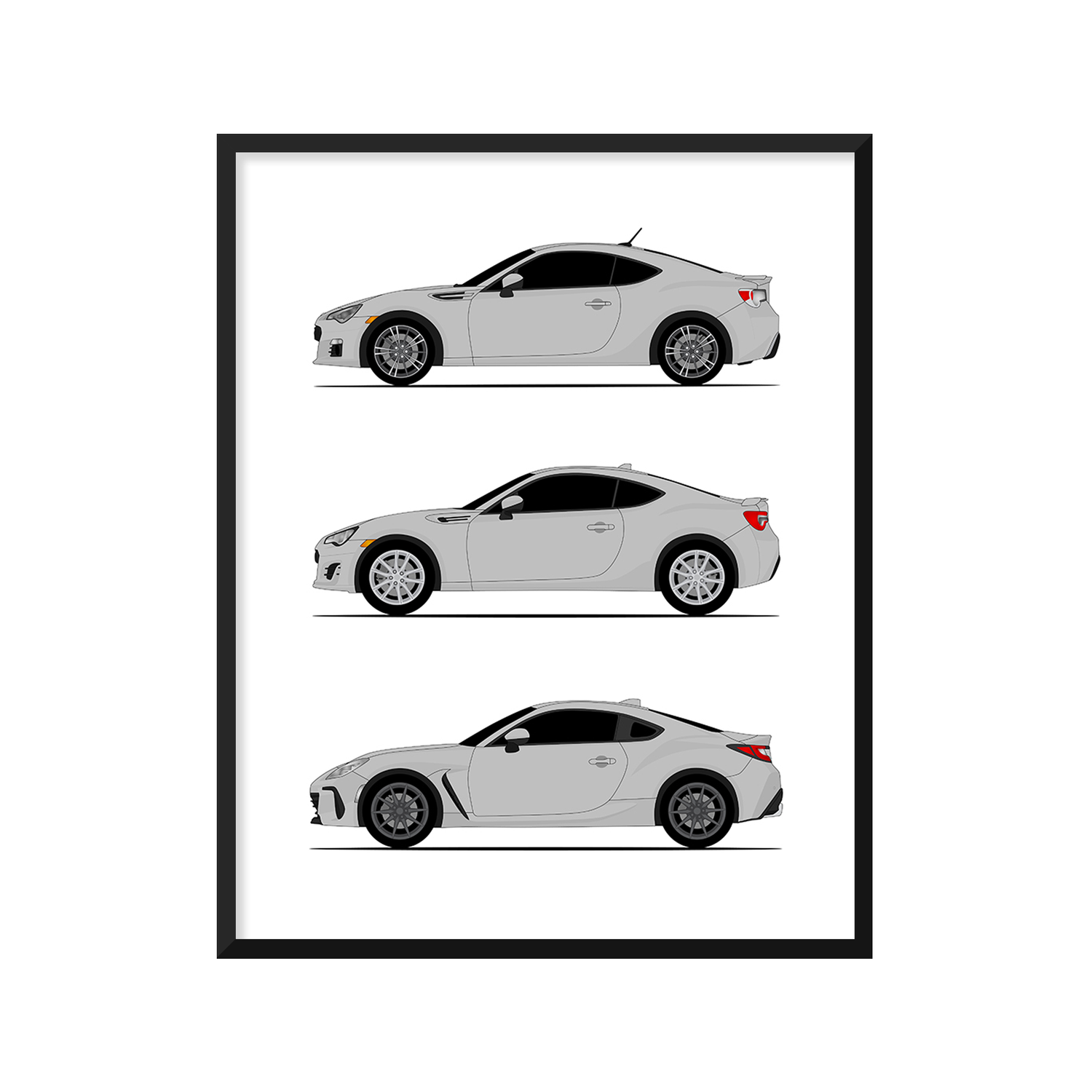 Subaru BRZ Generations History and Evolution Poster (Side Profile)