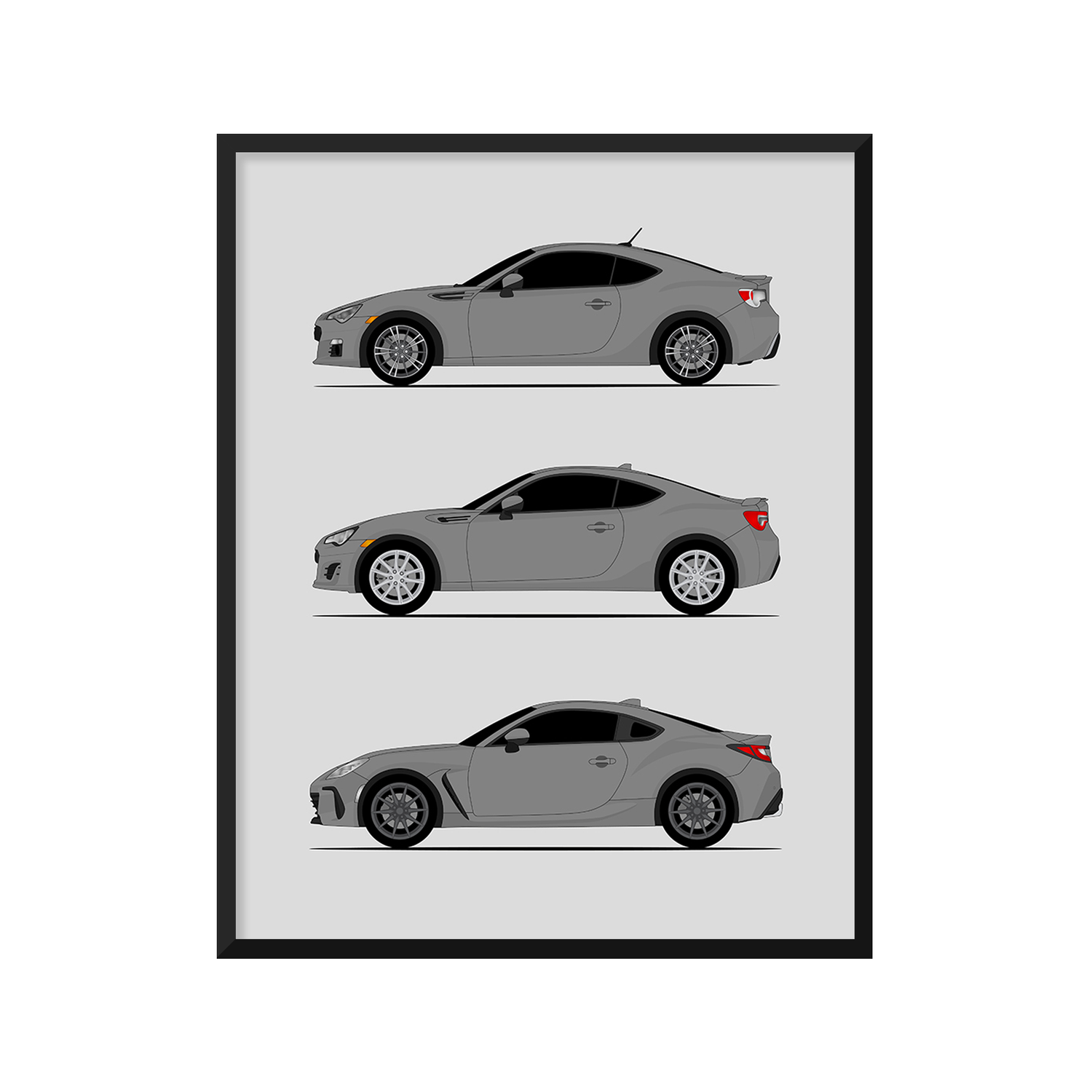 Subaru BRZ Generations History and Evolution Poster (Side Profile)