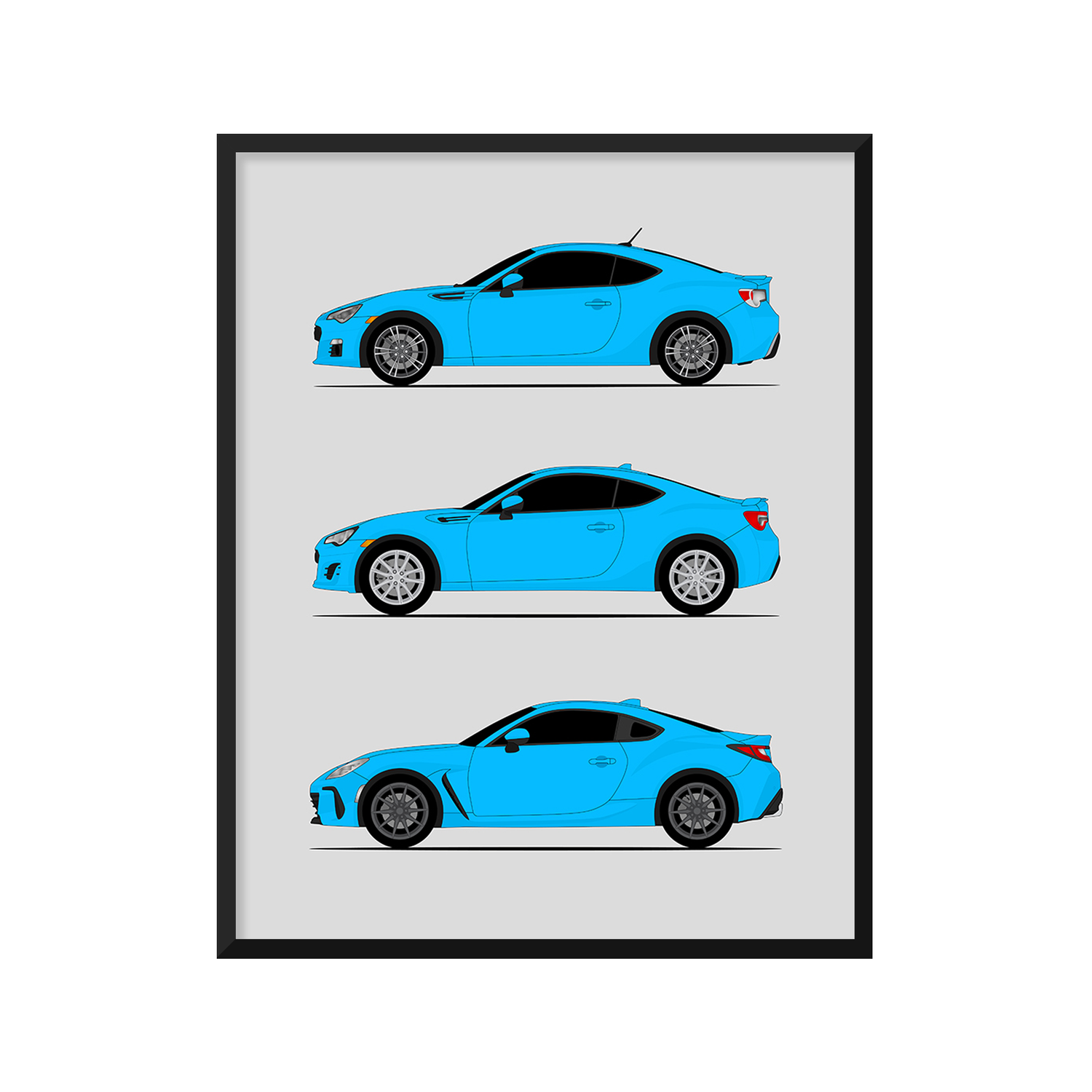 Subaru BRZ Generations History and Evolution Poster (Side Profile)