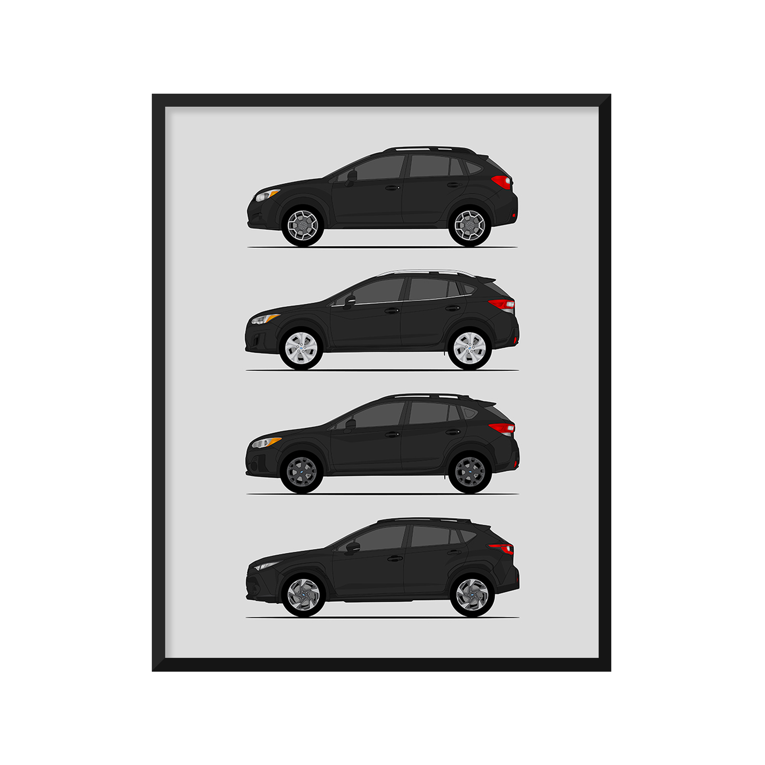 Subaru Crosstrek Generations History and Evolution Poster (Side Profile)