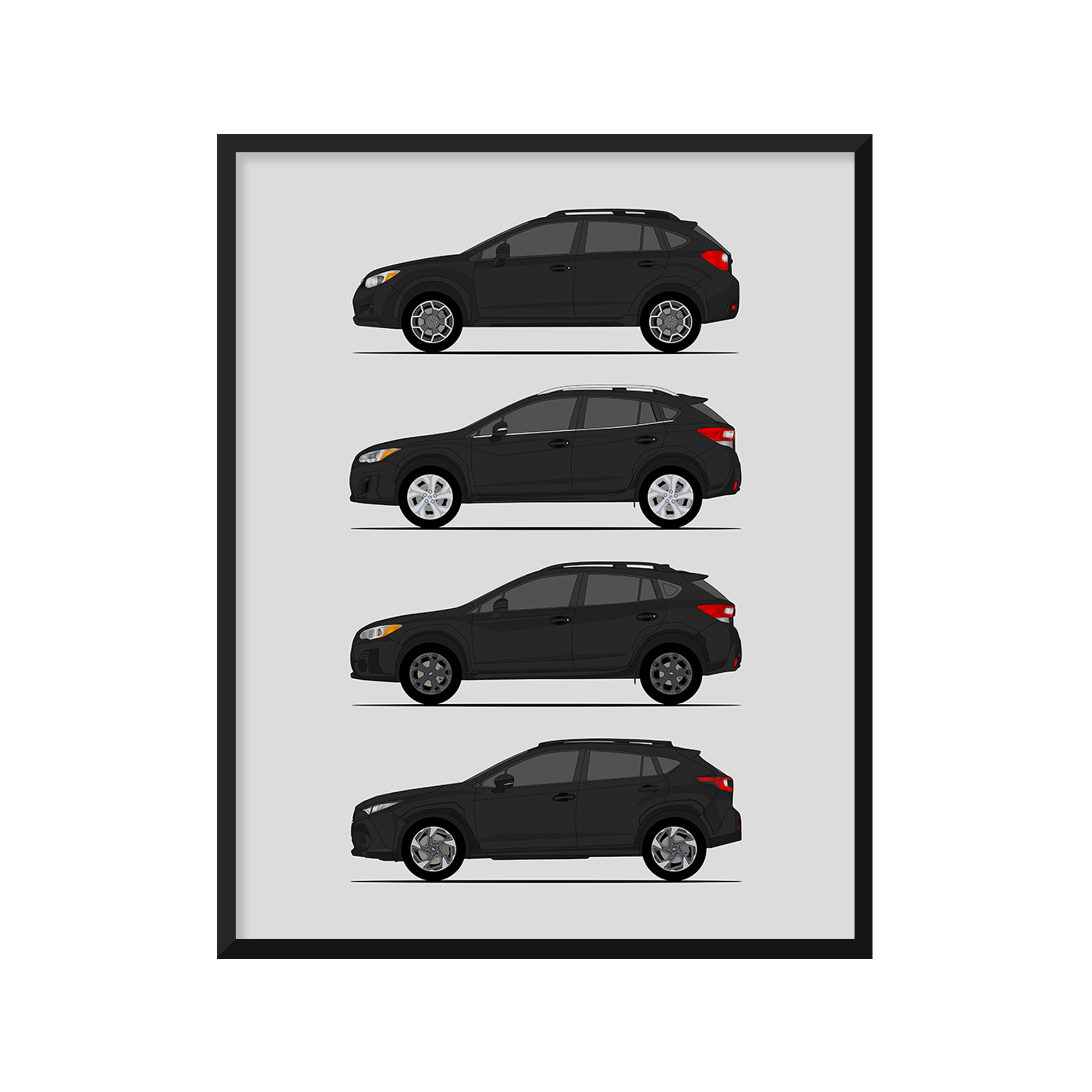 Subaru Crosstrek Generations History and Evolution Poster (Side Profile)