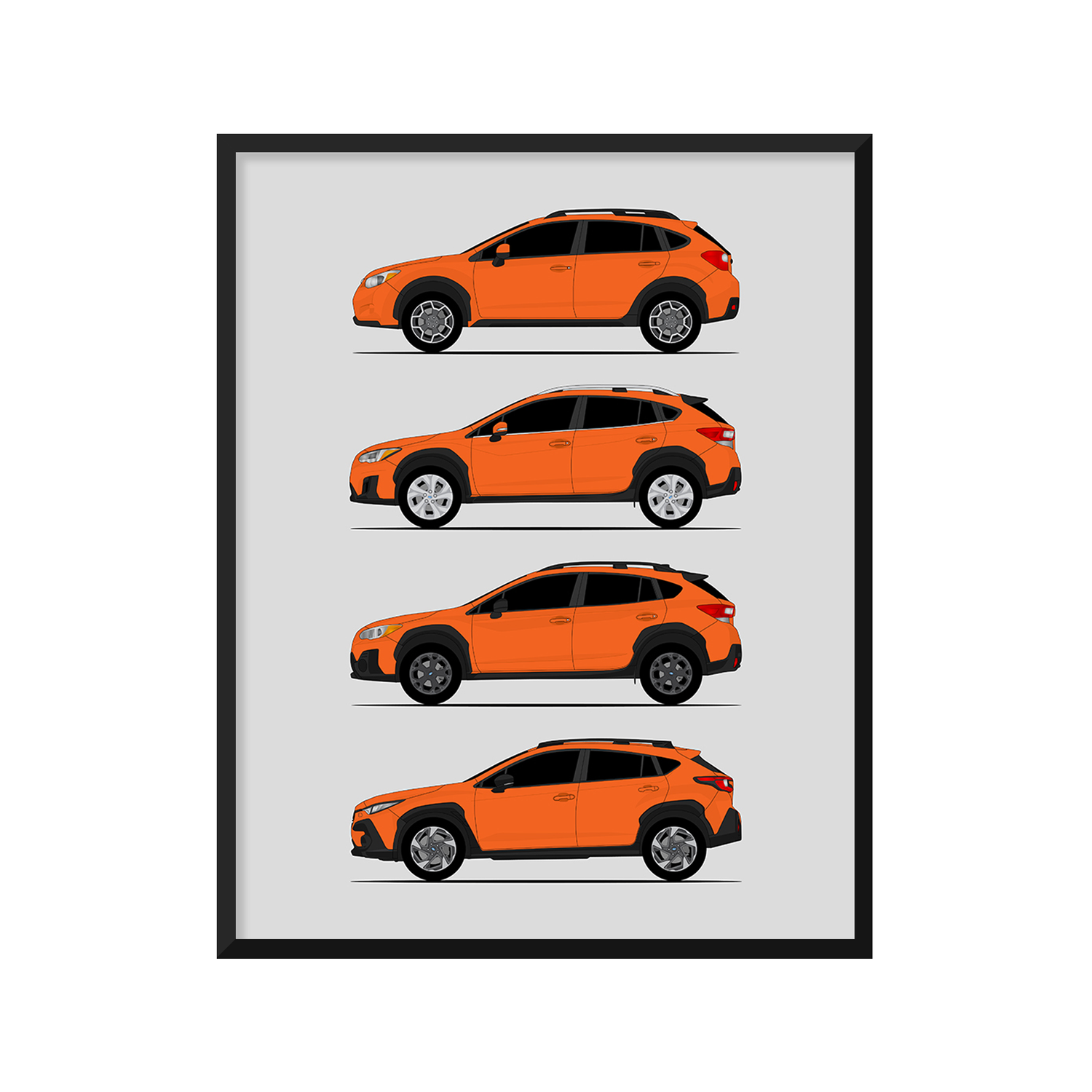 Subaru Crosstrek Generations History and Evolution Poster (Side Profile)