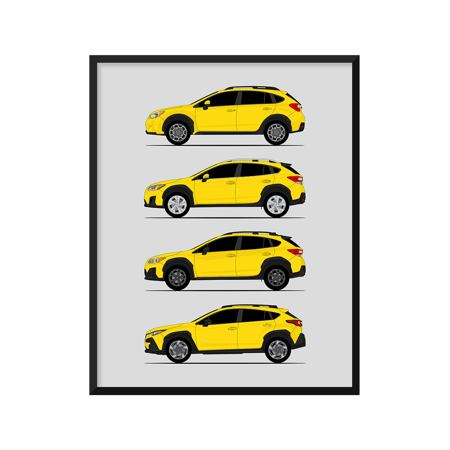 Subaru Crosstrek Generations History and Evolution Poster (Side Profile)