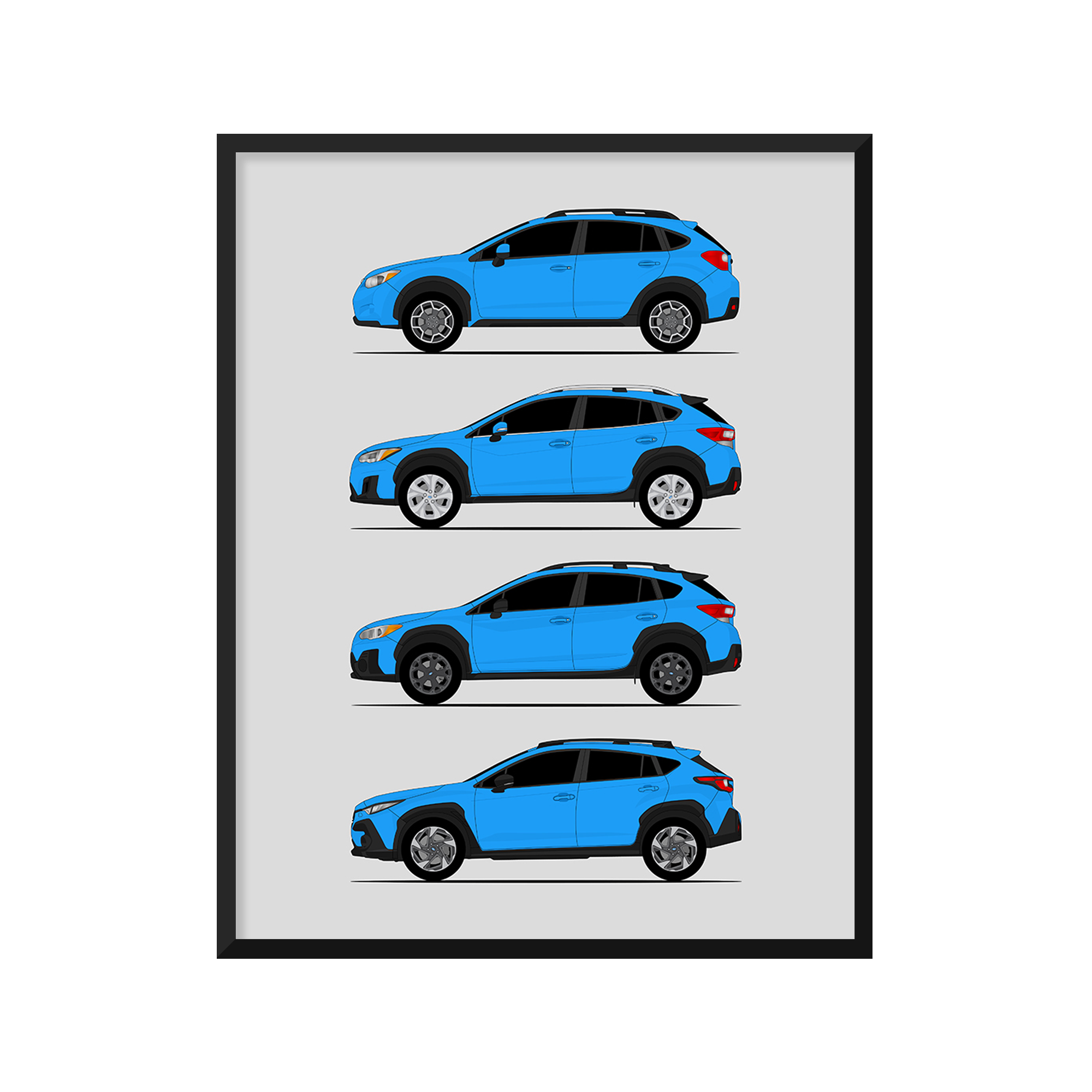 Subaru Crosstrek Generations History and Evolution Poster (Side Profile)