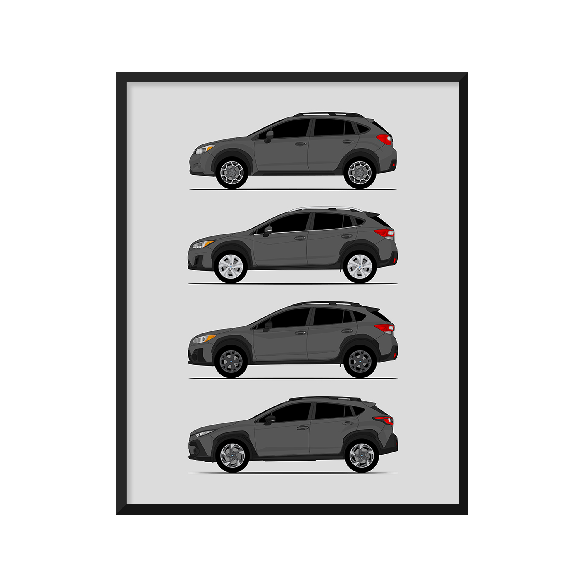 Subaru Crosstrek Generations History and Evolution Poster (Side Profile)