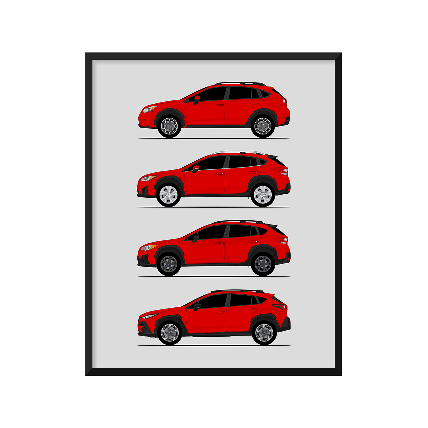 Subaru Crosstrek Generations History and Evolution Poster (Side Profile)