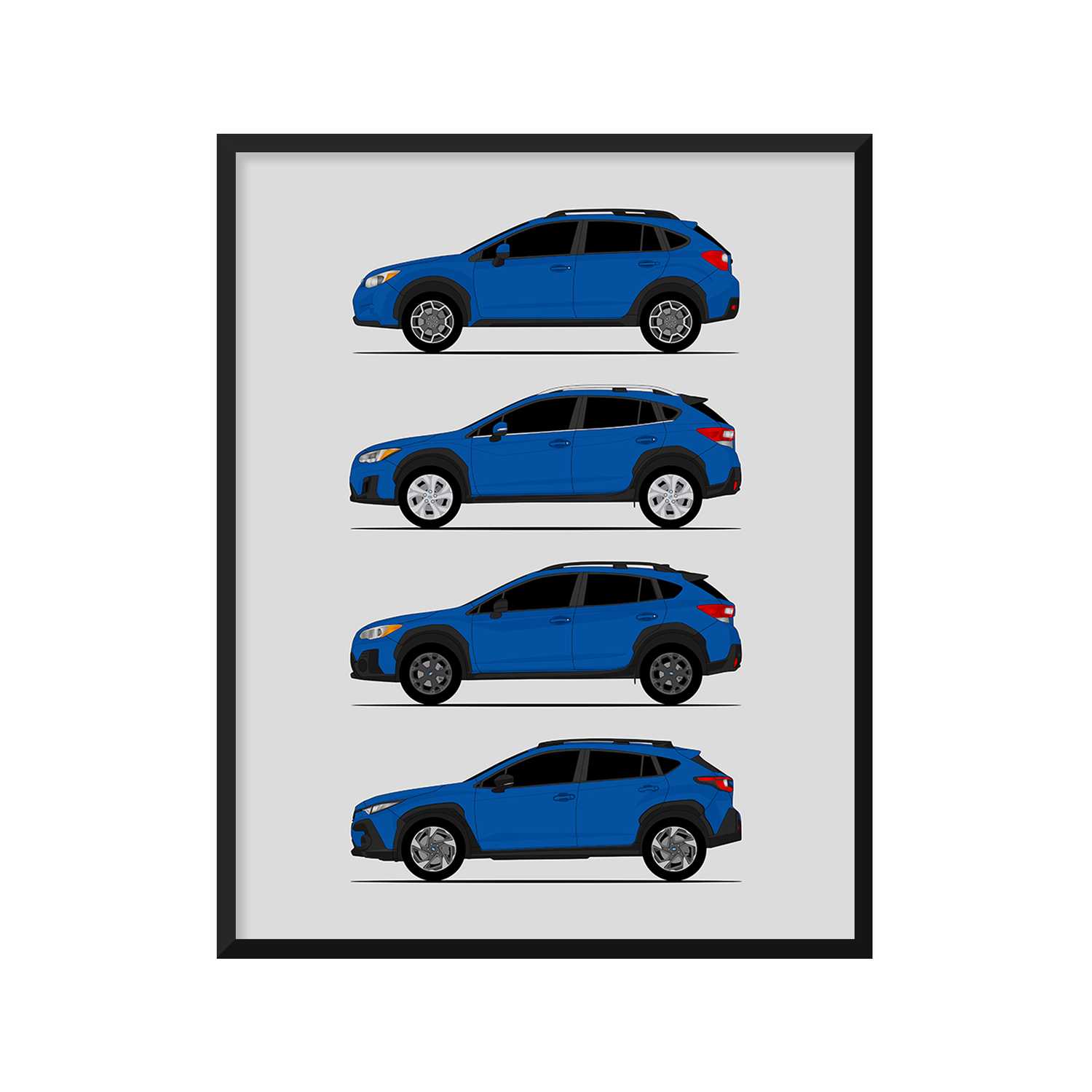 Subaru Crosstrek Generations History and Evolution Poster (Side Profile)