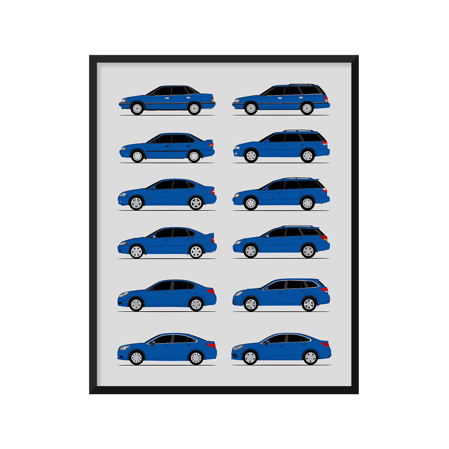 Subaru Legacy Generations History and Evolution Poster (Side Profile)