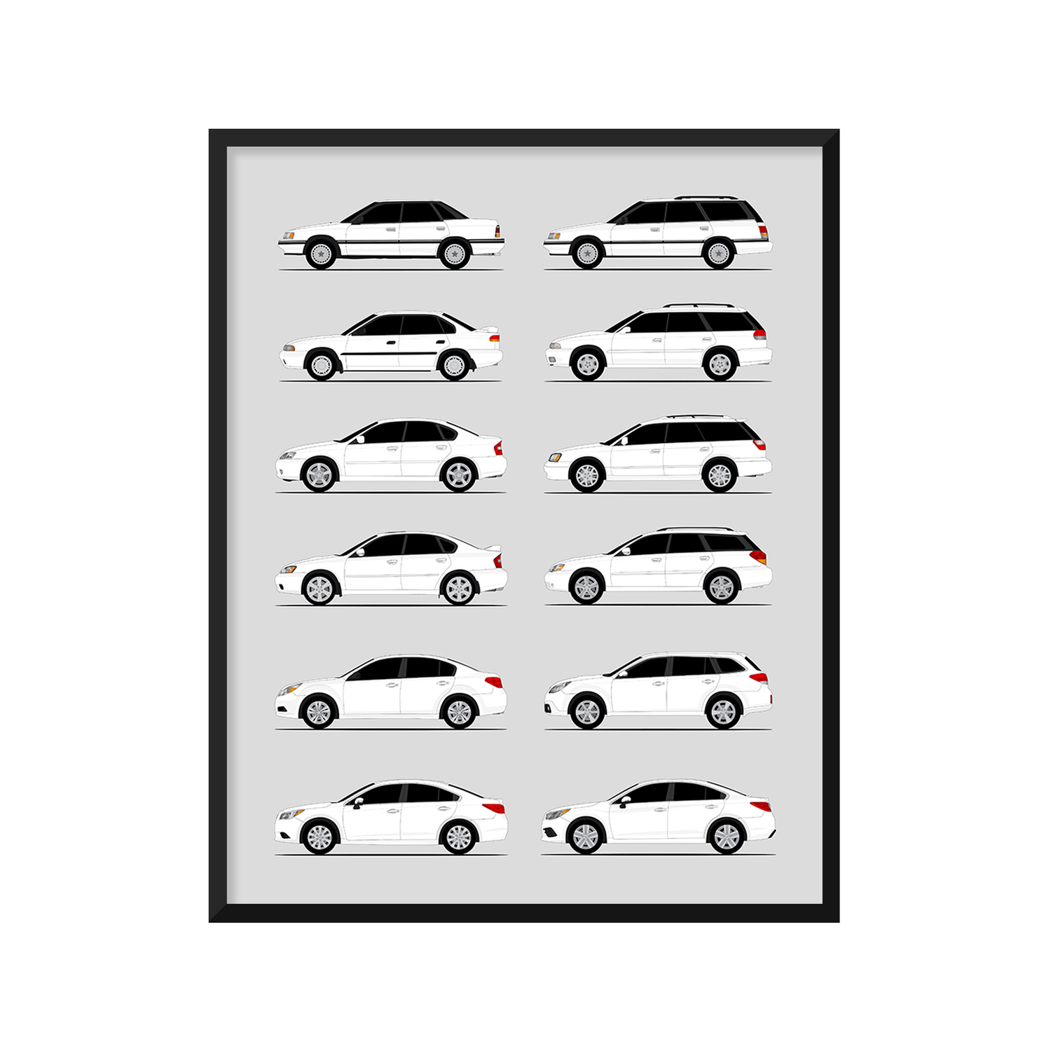 Subaru Legacy Generations History and Evolution Poster (Side Profile)