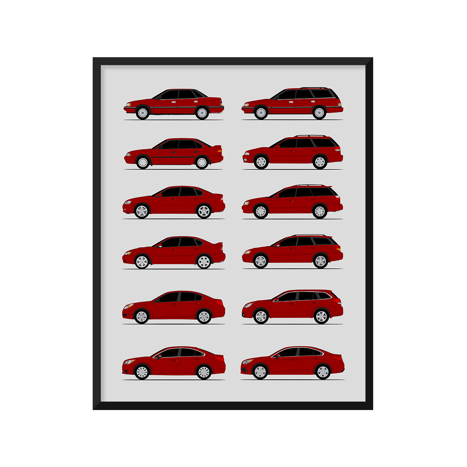Subaru Legacy Generations History and Evolution Poster (Side Profile)