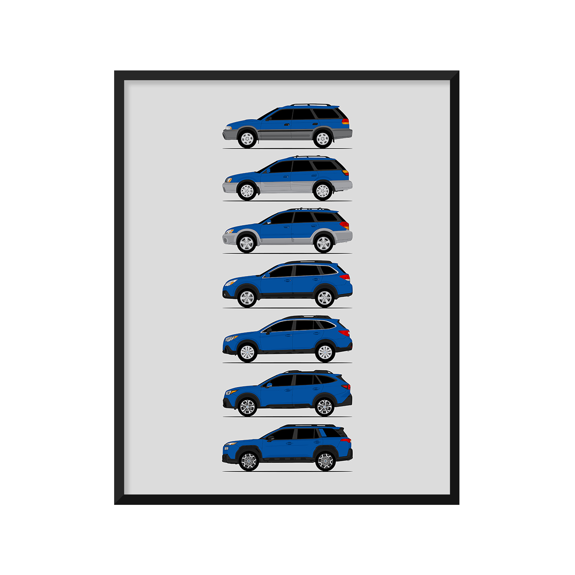 Subaru Outback Generations History and Evolution Poster (Side Profile)