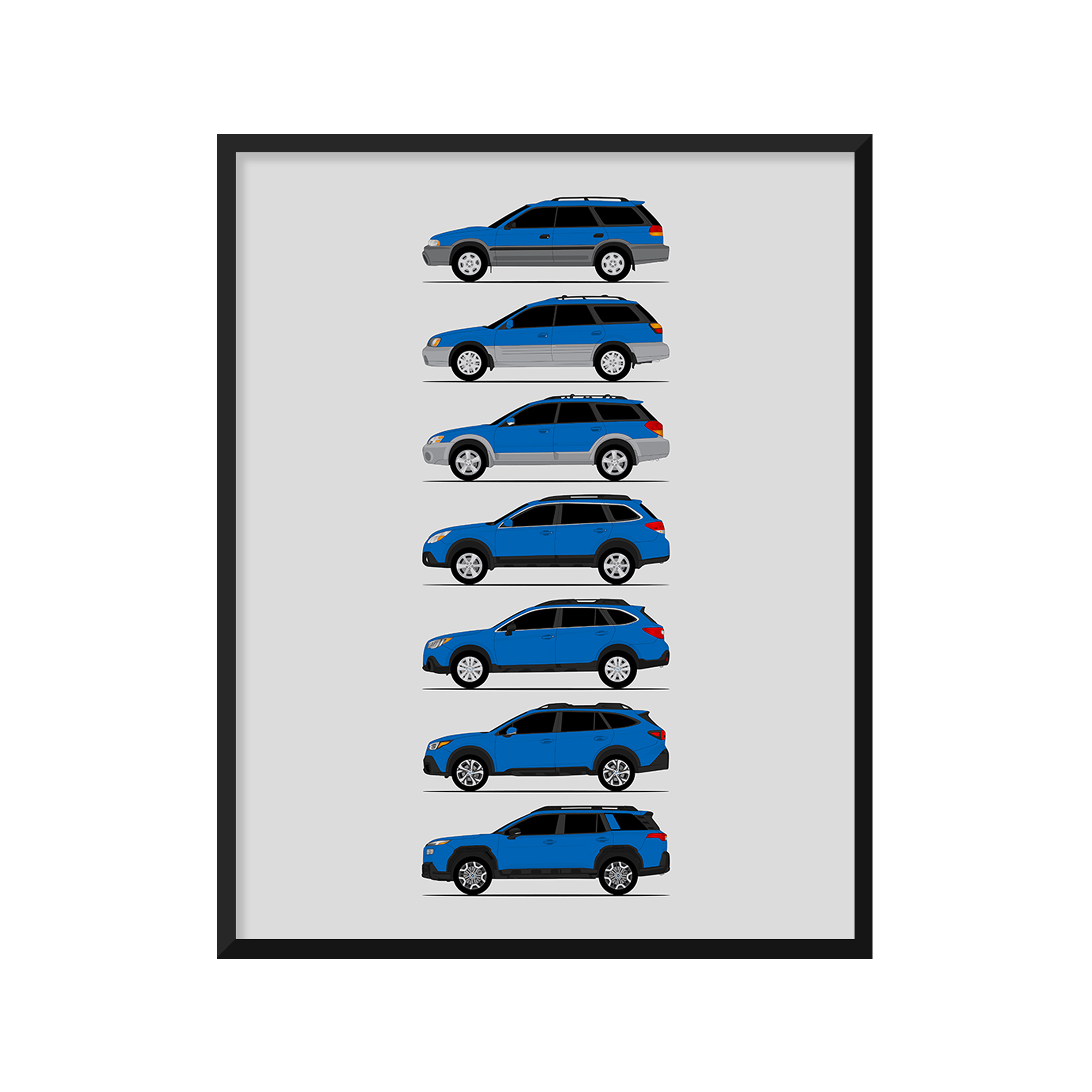 Subaru Outback Generations History and Evolution Poster (Side Profile)