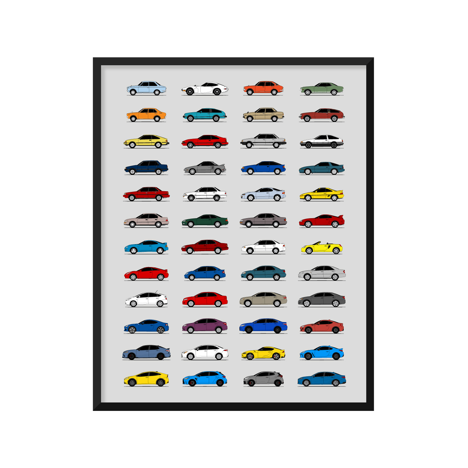 Toyota Best Generations History and Evolution Poster (Side Profile)