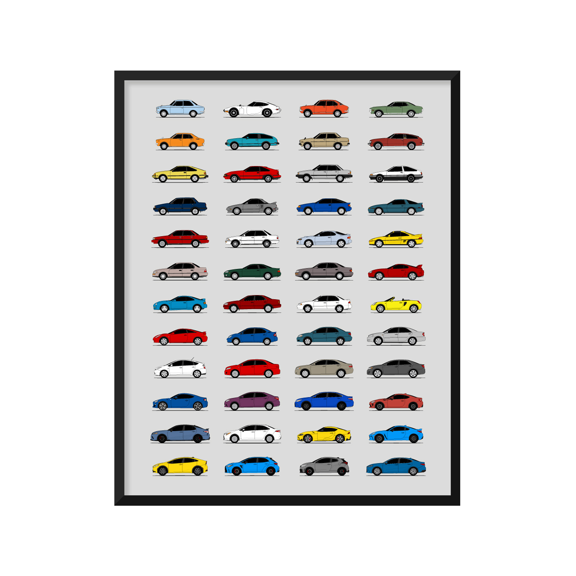 Toyota Best Generations History and Evolution Poster (Side Profile)