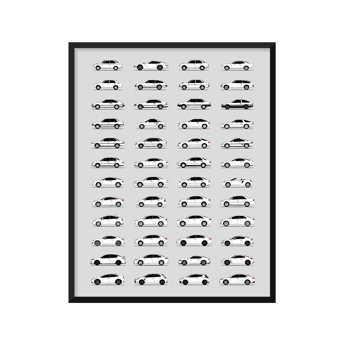 Toyota Best Generations History and Evolution Poster (Side Profile)