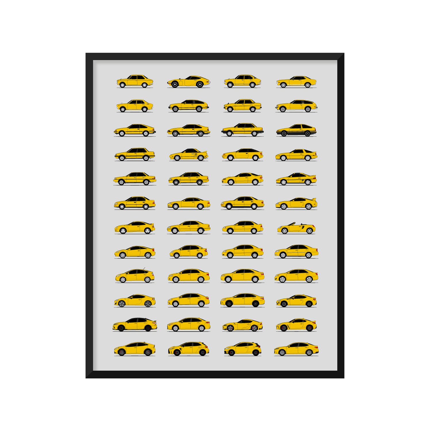 Toyota Best Generations History and Evolution Poster (Side Profile)